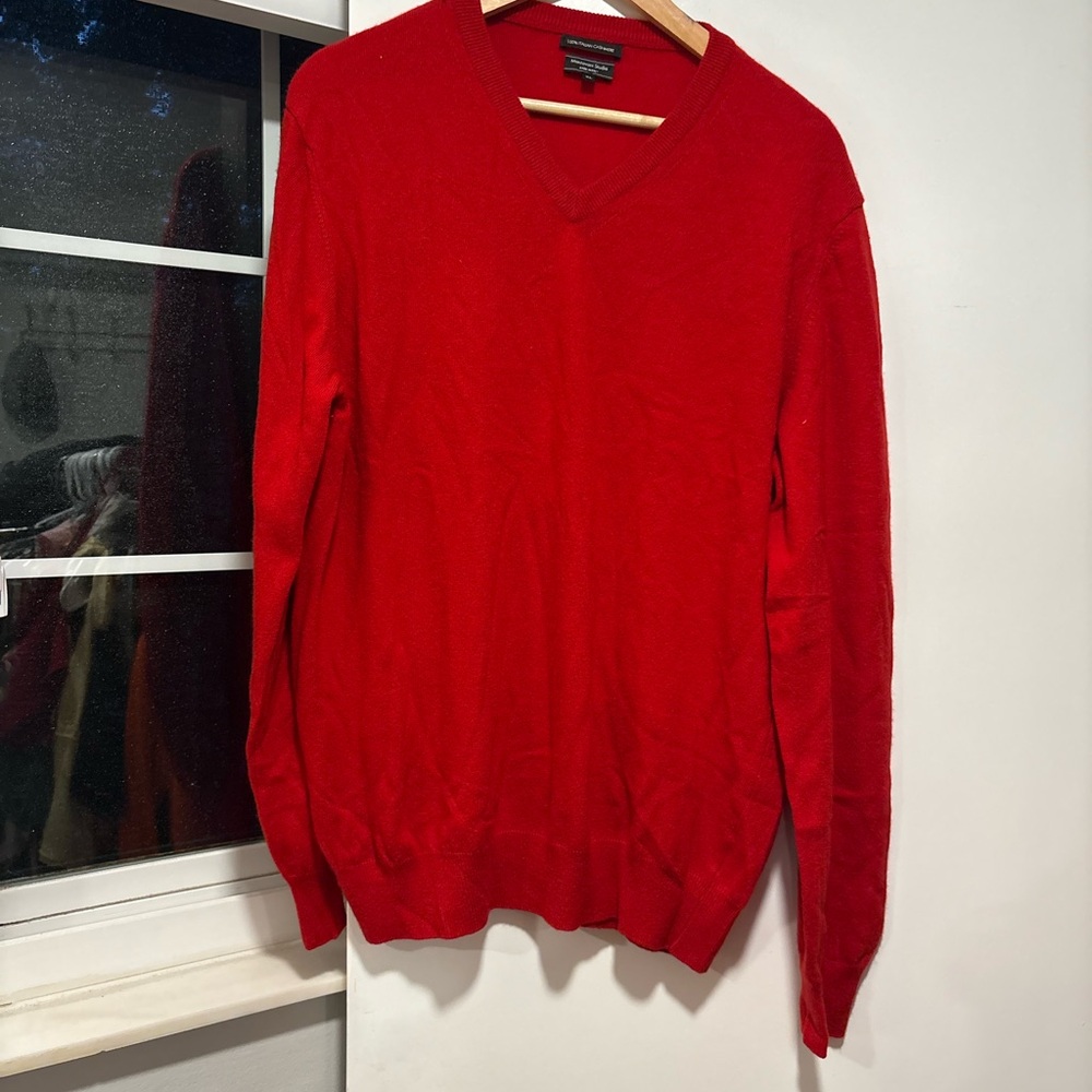 Manzoni Studio 100% Italian Cashmere Red V-Neck Sweater XL